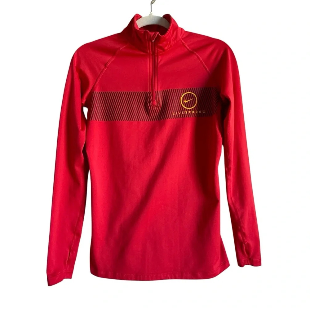 Nike Livestrong DriFit Pro Combat Women’s M Red Orange Pullover Sweater 1/4‎ Zip
